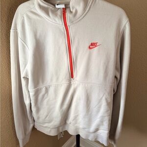 Nike Cream Quarter-Zip Pullover with Coral Accent